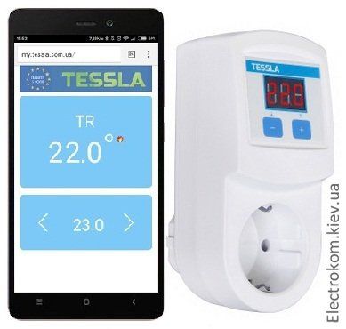 Терморегулятор в розетку Tessla TRW Wi-Fi с недельным программатором, 0...40 С, 220-230 V AC